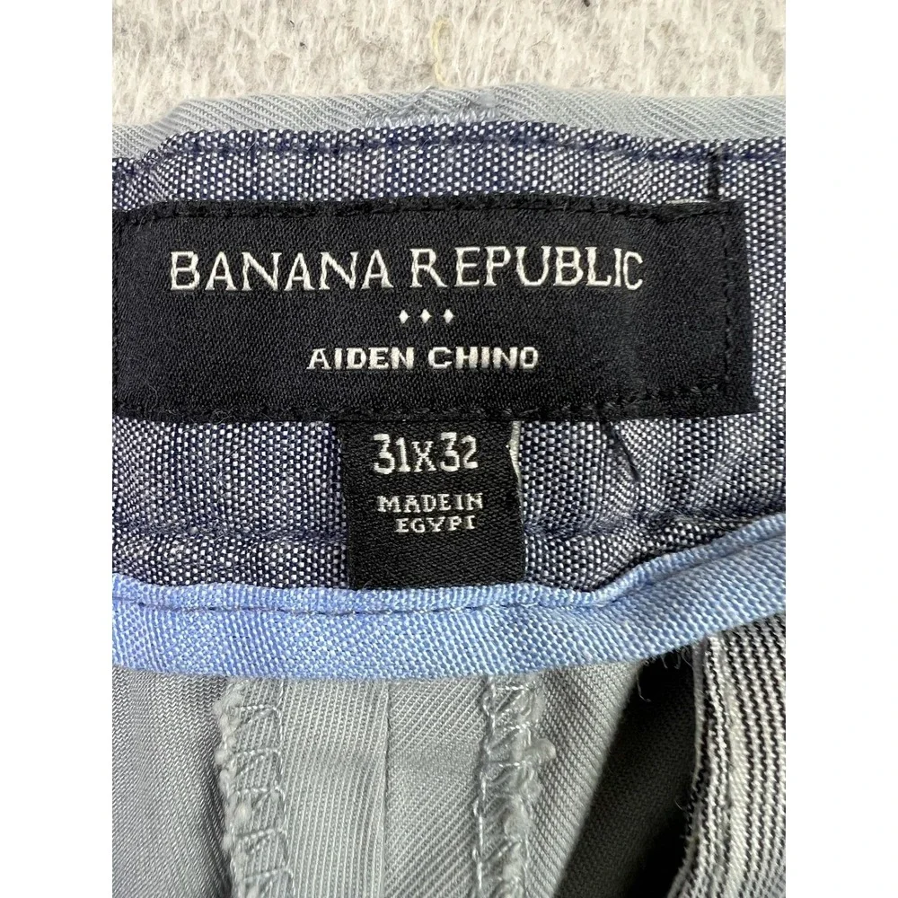 Banana Republic Mens 31x32 Soft Blue Aiden Chino Pants Flat Front‎ Cotton Slim